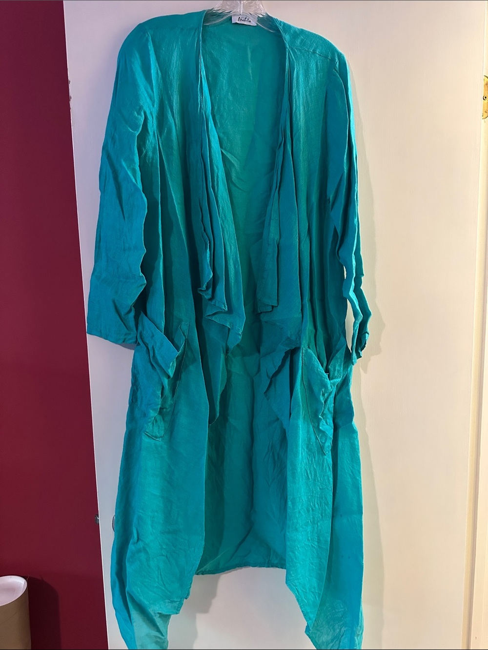 Lightweight Linen Teal Open-Front Coverup by Devitalia